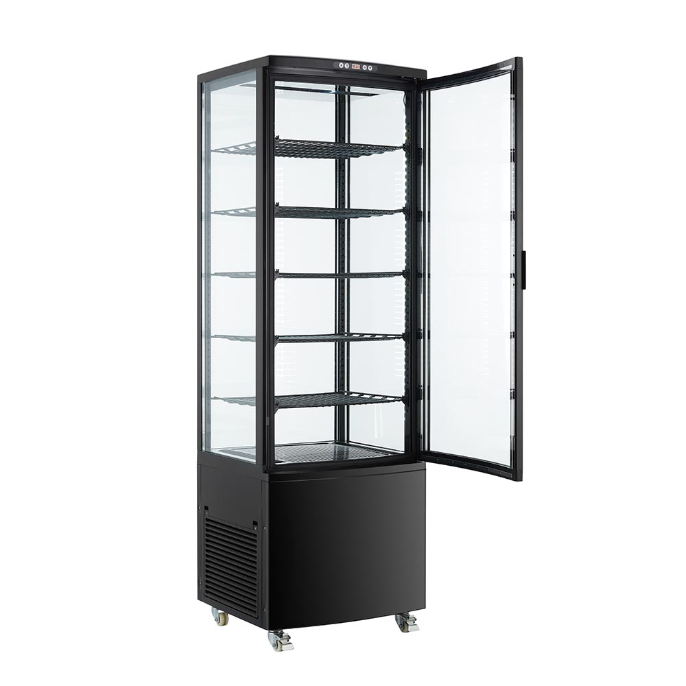 02000000025 Bemutató hűtővitrin négy oldalról üvegezett 278 liter álló fekete borítás, led világítás ipari - Image 1
