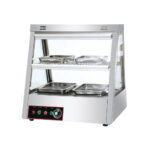 Bemutató melegentartó vitrin pultra helyezhető egyenes üveges, fém tetővel, 70 cm széles