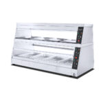 Bemutató melegentartó vitrin pultra helyezhető egyenes üveges, polconként külön szabályozható fűtéssel, 120 cm széles