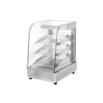 Bemutató melegentartó vitrin pultra helyezhető hajlított üveges, 3 polccal, 35 cm széles