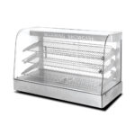 Bemutató melegentartó vitrin pultra helyezhető hajlított üveges, 3 polccal, 90 cm széles