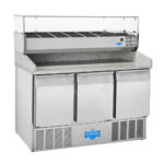 Hűtött munkaasztal felnyitható feltéthűtővel 2 ajtós pékipari méret