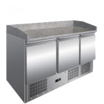 Pizzapult hűtött munkaasztal 3 ajtós gránit fedlap alsó aggregát 3 oldali felhajtás