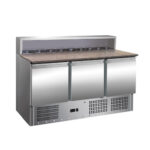 Pizzapult ipari hűtő 3 ajtós gránit fedlappal és 8xGN1/6 edényhellyel 400 liter ipari