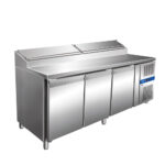 Hűtött munkaasztal felnyitható 10×GN1/3-as feltéthűtővel 3 ajtós pékipari méret
