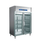 Hűtőszekrény álló 1200 literes dupla üvegajtós rozsdamentes ipari háttérhűtő