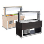 Saláta hűtőpult polikarbonát leheletvédővel önkiszolgálós ipari 4xGN1/1 méret:150x70x140 cm, sötét színben - Image 2