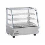 Bemutató melegentartó vitrin pultra helyezhető hajlított üveges 120 L-es ipari