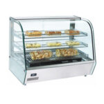 Bemutató melegentartó vitrin pultra helyezhető hajlított üveges 160 L-es ipari