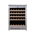 Borhűtő szabadonálló hűtő vitrin szálcsiszolt rozsdamentes kerettel 118 liter 5 fa polcos ipari