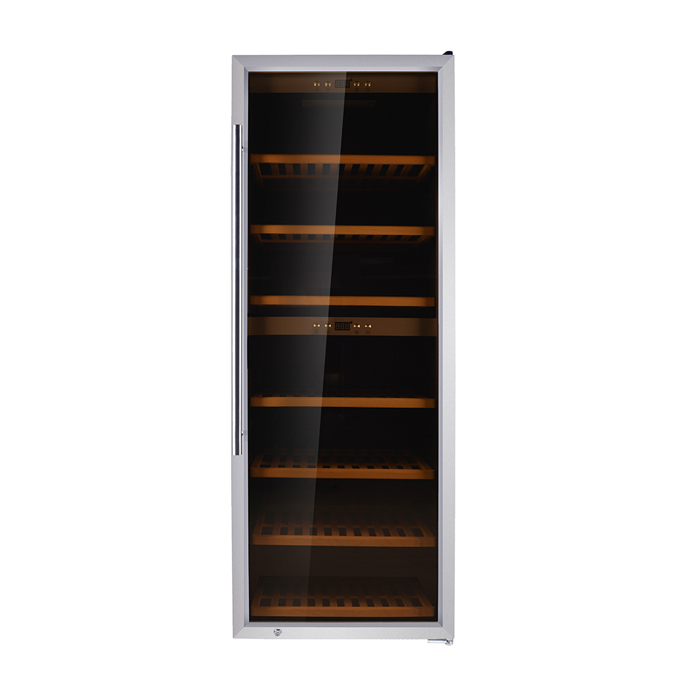 02090000009 Borhűtő szabadonálló hűtő vitrin kétzónás rozsdamentes keret 291 liter 7 fa polcos ipari - Image 1