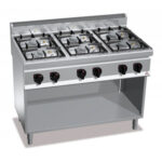 Tűzhely gázüzemű 6 égős sütő nélkül főzősorba illeszthető őrlánggal ipari 700Sr