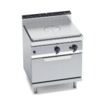 Tűzhely gázüzemű francialapos GN2/1 gázüzemű sütővel, főzősorba illeszthető