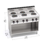 Tűzhely elektromos 6 főzőlapos sütő nélkül főzősorba illeszthető ipari 700Sr - Image 2