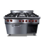 Tűzhely ipari gázüzemű 6 égős GN2/1 gázüzemű sütővel őrlánggal 700Sr