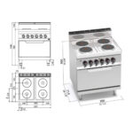 Tűzhely elektromos 4 főzőlapos elektromos sütővel főzősorba illeszthető ipari 700Sr - Image 2