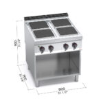 Tűzhely elektromos 4 főzőlapos sütő nélkül főzősorba illeszthető ipari 900Sr - Image 2