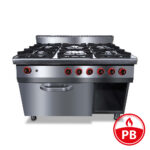 PB" Tűzhely ipari gázüzemű 6 égős GN2/1 gázüzemű sütővel illeszthető őrlánggal 900Sr