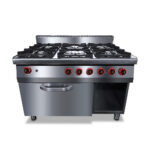 Tűzhely gázüzemű ipari 6 égős GN2/1 gázüzemű sütővel őrlánggal 900Sr