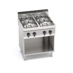 Tűzhely gázüzemű 4 égős főzősorba illeszthető őrlánggal 1×3,5 + 3x6 kW ipari 700Sr