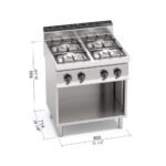 Tűzhely gázüzemű 4 égős főzősorba illeszthető őrlánggal 1×3,5 + 3x6 kW ipari 700Sr - Image 3