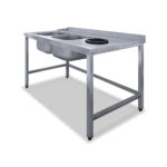 Befutóasztal 2 medencével, moslékolóval, átfutó rendszerű géphez, jobbról- balra 1450x800x850 mm