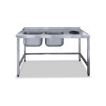 Befutóasztal 2 medencével, moslékolóval, átfutó rendszerű géphez, jobbról- balra 1450x800x850 mm - Image 2